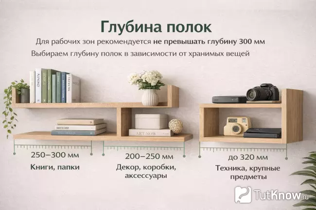 Глубина полок над рабочим столом — наглядные примеры