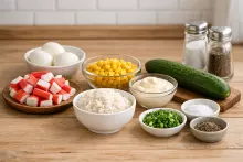 Ингредиенты для салата с крабовыми палочками