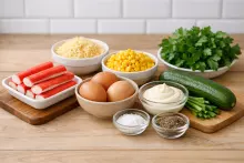 Ингредиенты для крабового салата с сыром
