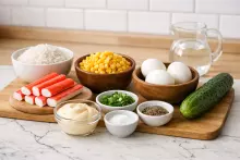 Ингредиенты для крабового салата с рисом