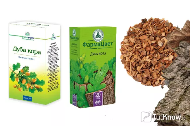 Кора дуба в упаковке, пакетиках и насыпом для применения в быту