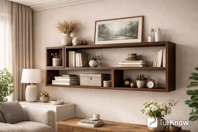 Настенная полка из тёмного дерева