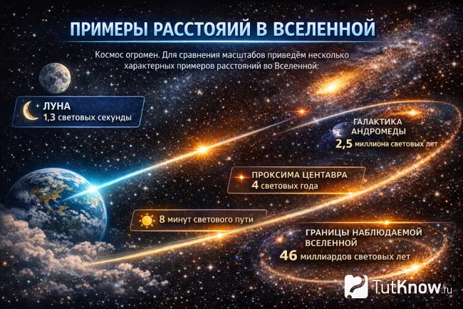 Примеры расстояний во Вселенной инфографика