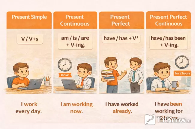 Схема образования времён Present в английском языке