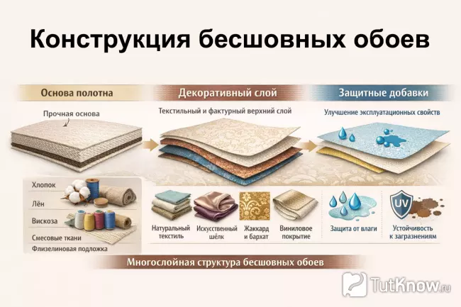 Многослойная структура бесшовных обоев
