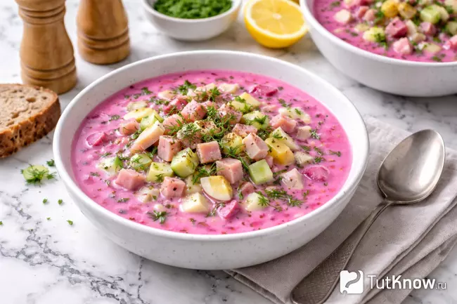 Свекольник на кефире с ветчиной