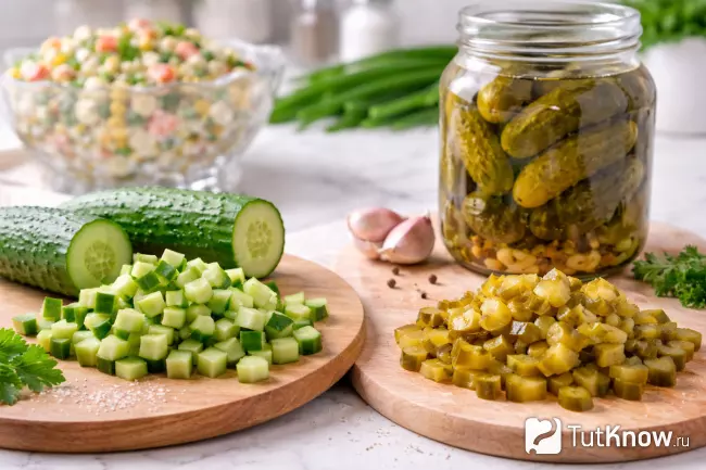 Свежий и маринованный огурец для салата