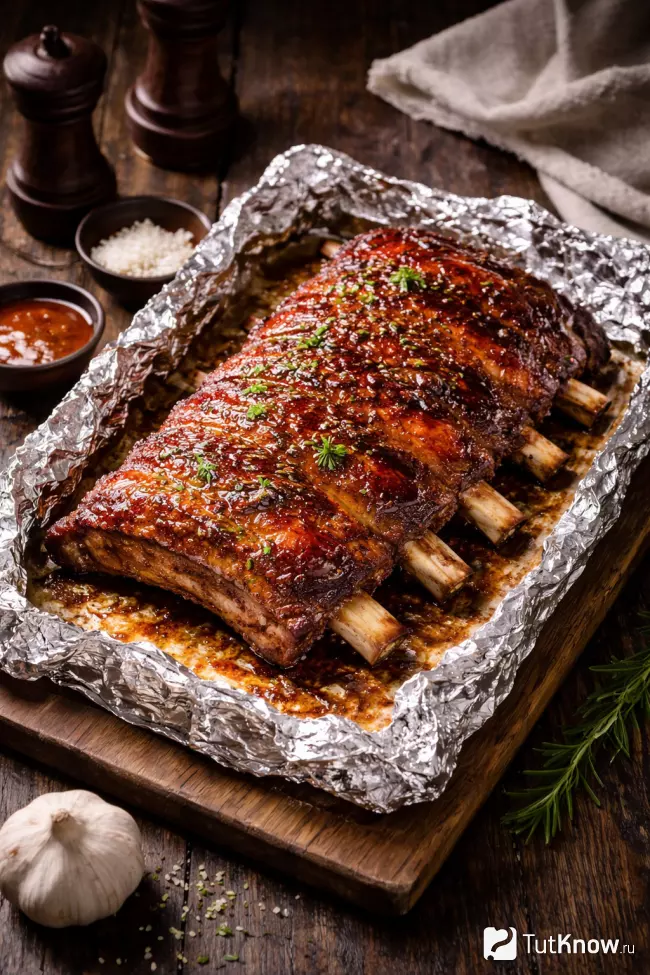Сочные свиные ребрышки приготовленные в фольге в духовке