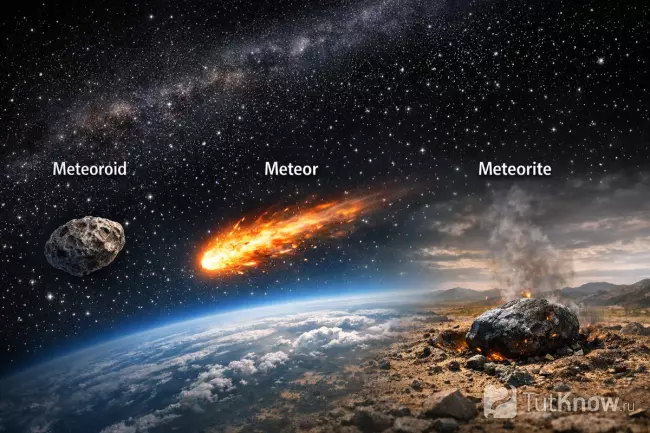 Метеороиды, метеоры и метеориты — схема различий