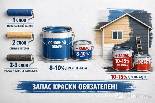 Расход краски по слоям и запасу