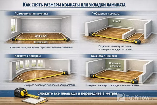 Измерение комнаты для расчёта ламината