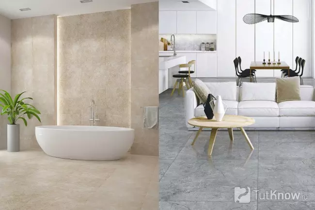 Матовый керамогранит в ванной и гостиной