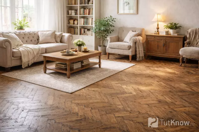 Комната со старым потемневшим паркетом