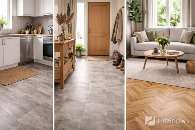 Линолеум на кухне, в коридоре и комнате