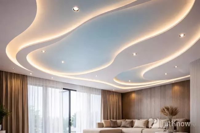 Натяжной потолок с дизайнерской подсветкой