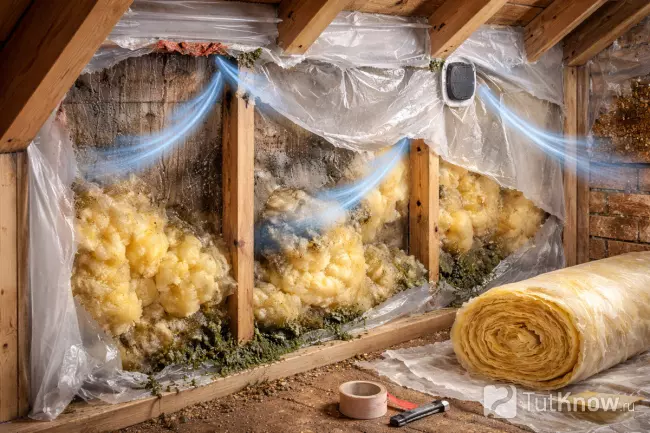 Неправильная пароизоляция и намокший утеплитель