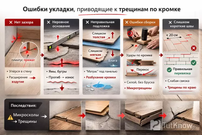 Ошибки укладки ламината и трещины по кромке