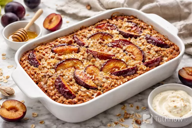 Овсянка-запеканка со сливами в духовке