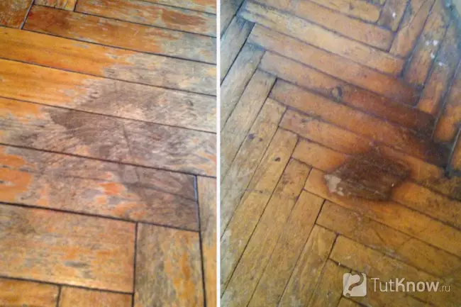 Потемневший паркет с неравномерным износом