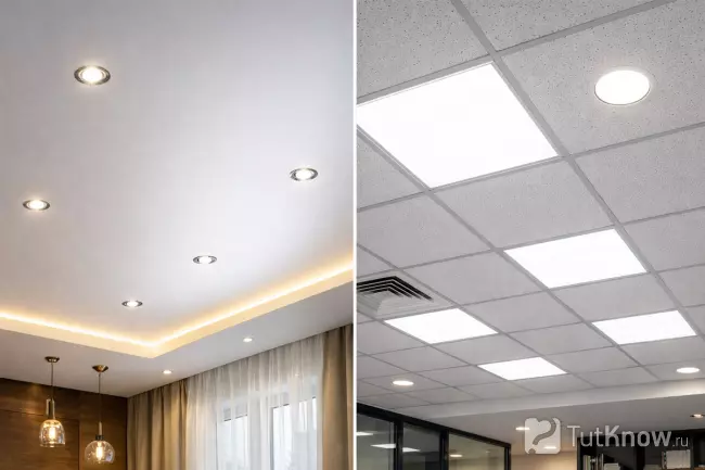 Натяжной и кассетный потолок со светильниками