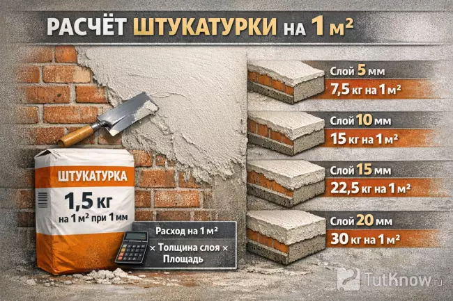 Расчёт расхода штукатурки по толщине слоя