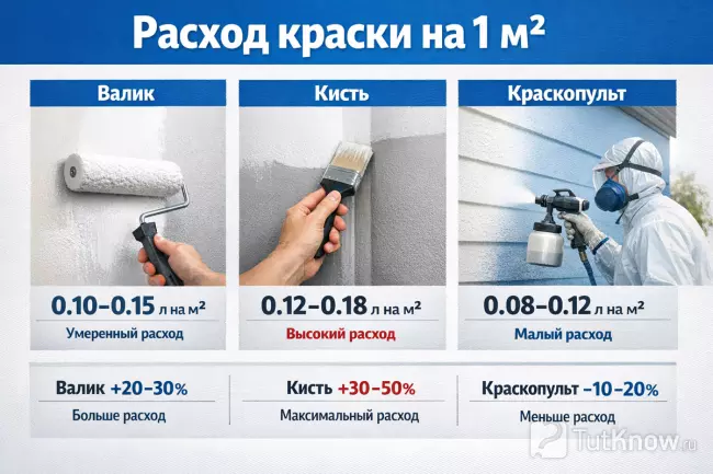 Расход краски на 1 м2 при разных способах нанесения