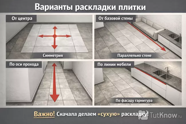 Раскладка ректифицированного керамогранита — варианты привязки и подрезки