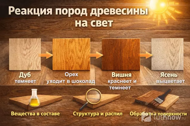 Реакция древесины на солнечный свет