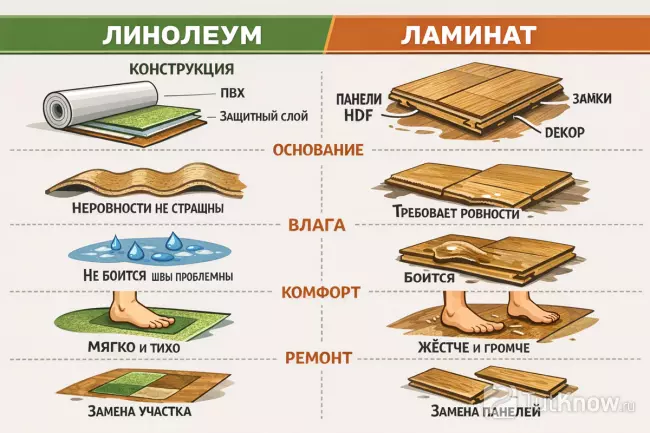 Сравнение линолеума и ламината по основным характеристикам