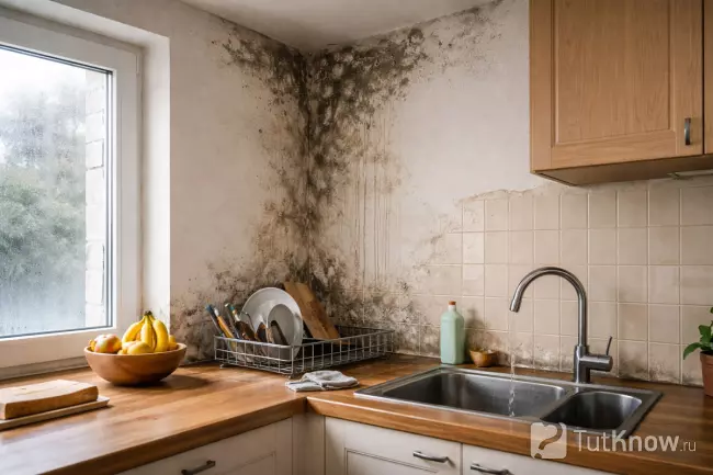 Сырость и плесень в кухонном углу