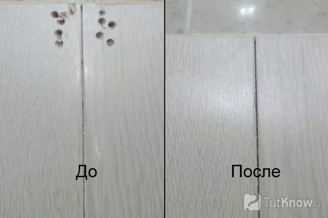 Следы крепежа на паркете до и после