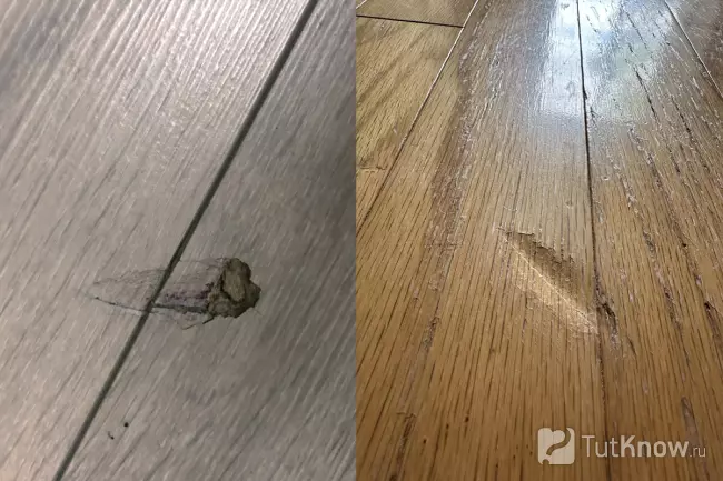 Повреждения и вмятины на деревянном полу
