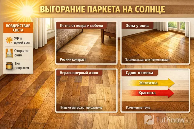Выгорание паркета от солнечного света