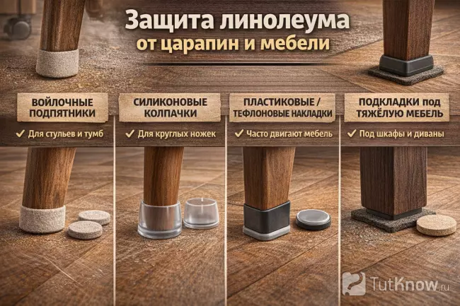 Защита линолеума от царапин мебели
