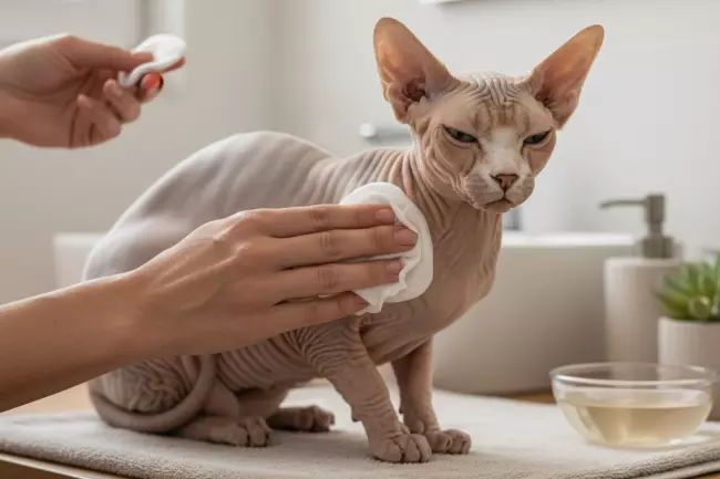 Домашний уход за кожей сфинкса и питание