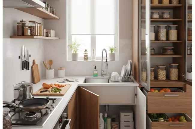 Планирование хранения в кухонных шкафах по зонам