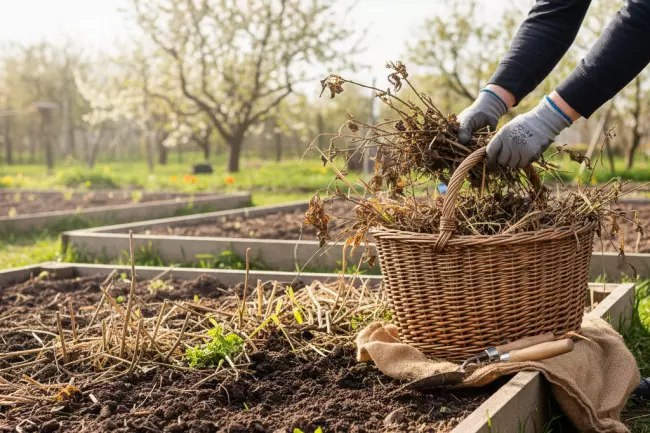 Весенняя очистка грядок от растительных остатков
