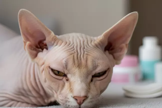 Уход за сфинксом: складки, уши, глаза, питание