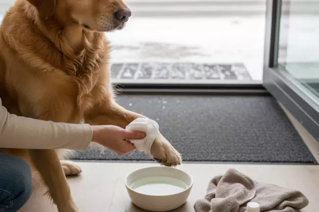 Уход за лапами собаки после прогулки