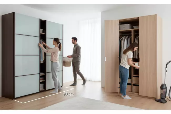 Шкаф-купе и распашной: проходы и зона открывания