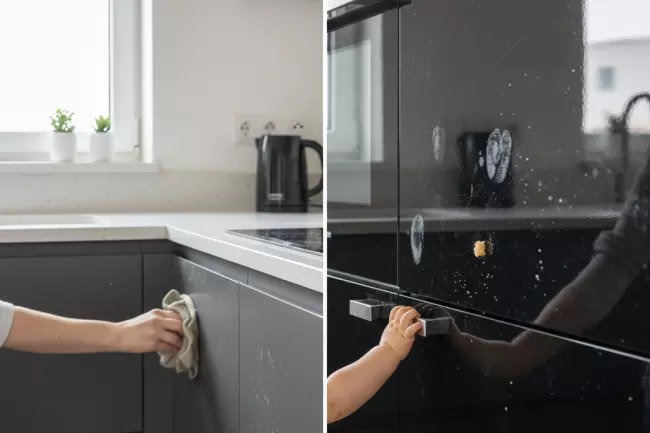 Матовые и глянцевые фасады: уход и практичность