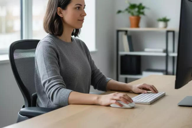 Оптимальная высота стола, расслабленные плечи, локти