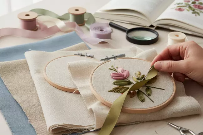 Выбор ткани для вышивки лентами