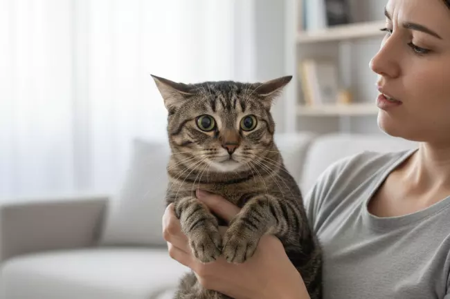 Язык тела кошки при дискомфорте на руках