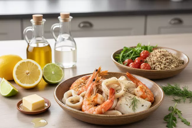 Сочетания морепродуктов с гарнирами и соусами