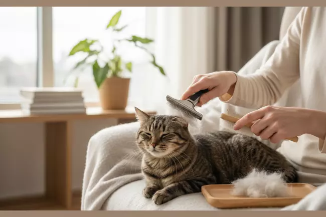 Правильное вычёсывание кошки при линьке