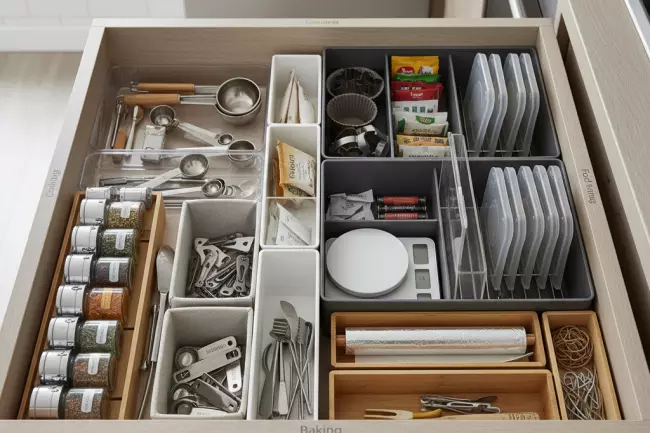 Органайзеры и разделители для кухонных шкафов