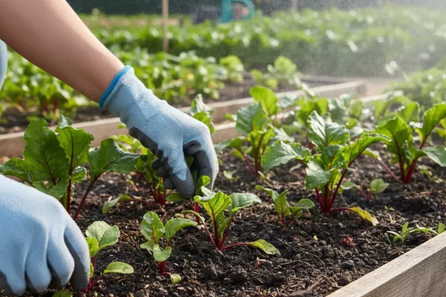 Прореживание и полив свёклы после всходов
