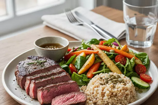 Красное мясо с овощами и клетчаткой
