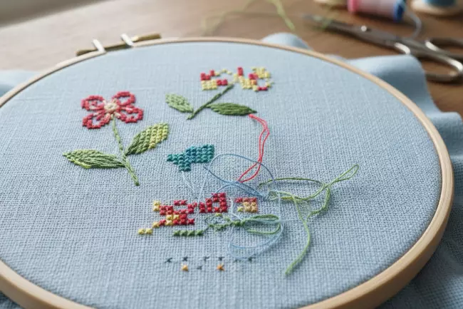 Ошибки закрепления нитей в вышивке новичков